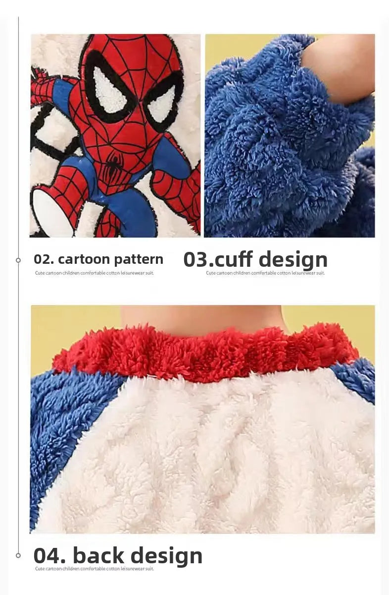 Otoño/Invierno Disney ropa para niños conjunto de ropa de dormir para niños conjunto de pantalones gruesos y cálidos de franela pijamas de dos piezas ropa para niños Spiderman