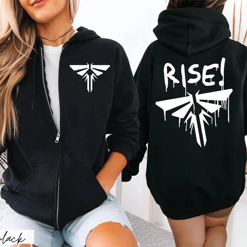 Sudadera con capucha con cremallera para pareja con estampado Last of Us, fibra de acetato, cuello redondo, manga larga, mezcla de algodón, sudadera con capucha Unisex