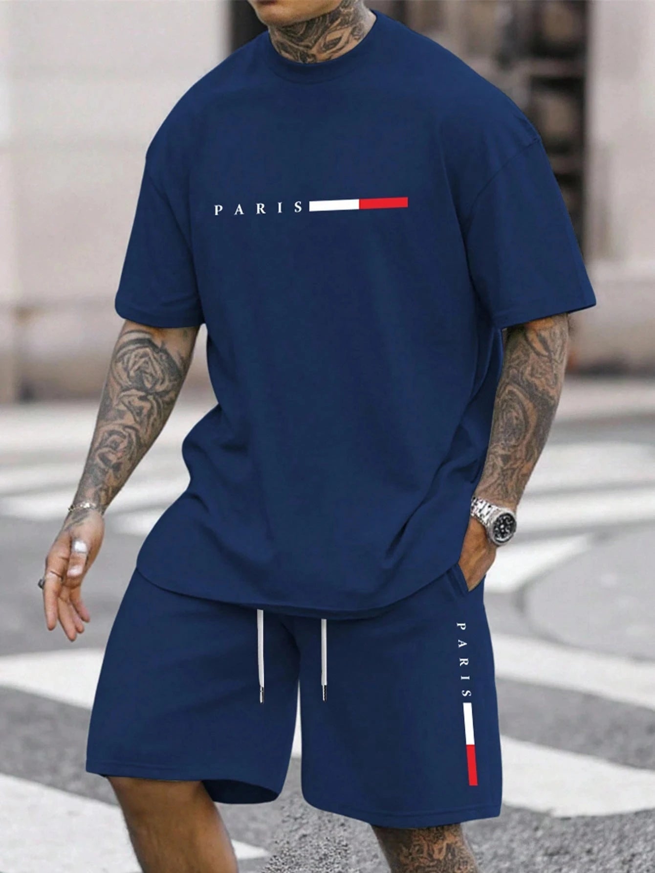 Chándal de hombre 2 piezas  Conjunto de camisa y pantalones cortos de manga corta con cuello redondo, traje para correr para hombre, camisetas de talla grande, ropa para hombre, camiseta de verano