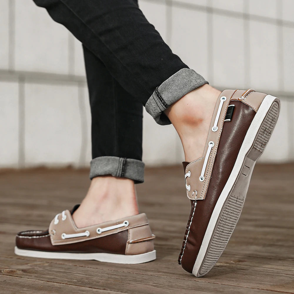 Zapatos mocasines con punta delantal de moda para hombre, cómodos antideslizantes para caminar al aire libre, viajar, primavera y verano
