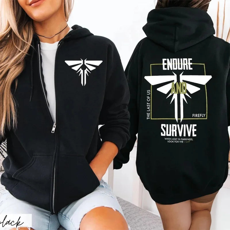 Sudadera con capucha con cremallera para pareja con estampado Last of Us, fibra de acetato, cuello redondo, manga larga, mezcla de algodón, sudadera con capucha Unisex