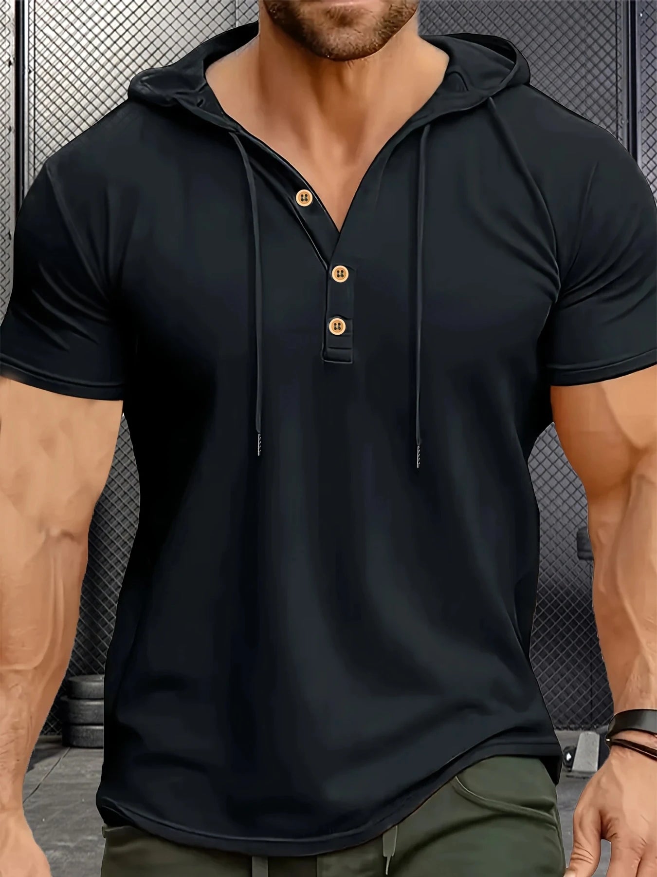 Camiseta ajustada de verano para hombre, camisetas de manga corta con capucha para Fitness, Sudadera con capucha ligera para hombre, camisetas deportivas transpirables para Fitness