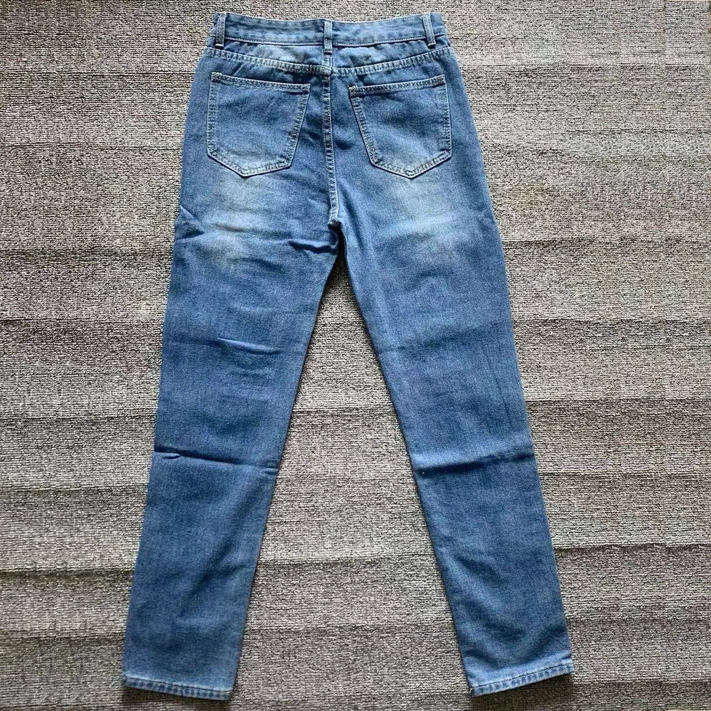 Pantalones Vaqueros Rasgados Hombre Bordado Blanco - Hip Hop