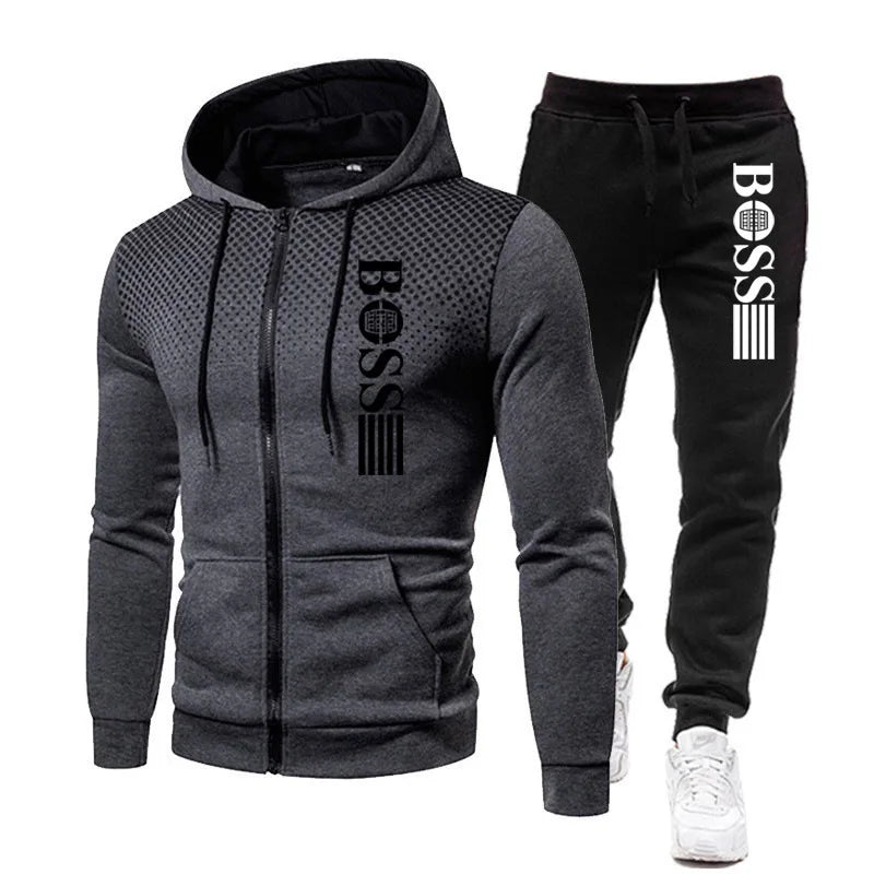 2025 Nueva sudadera con capucha con cremallera para hombre + conjunto de pantalones casuales para moda de otoño e invierno Ropa deportiva cálida y conjunto de dos piezas