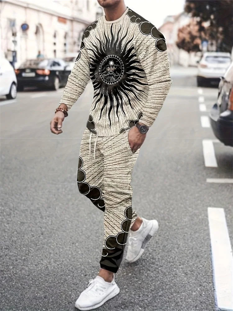 Camiseta de manga larga para hombre, conjuntos de pantalones informales para todos los días, con estampado de los indios africanos, a la moda, primavera y otoño