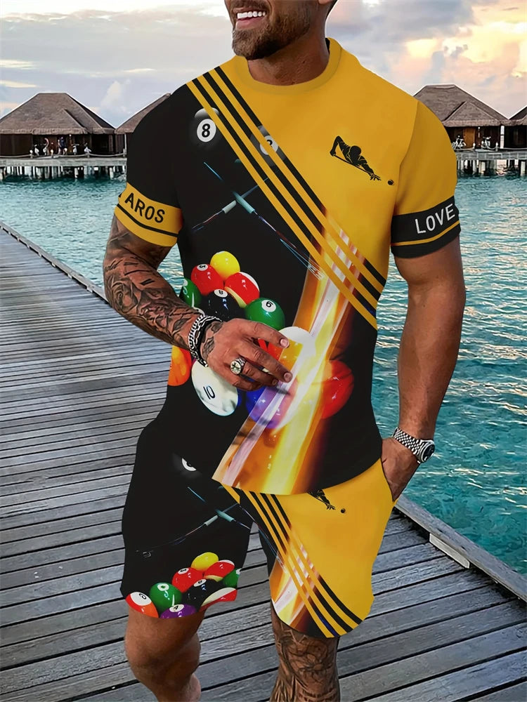Traje deportivo informal para hombre con estampado divertido, camiseta de manga corta y pantalones cortos con cuello redondo, conjunto de dos piezas, conjunto de moda urbana para exteriores