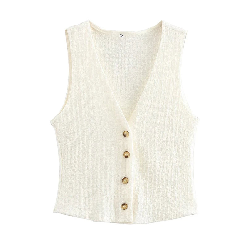 Willshela, conjunto de 2 piezas a la moda para mujer, camisetas sin mangas lisas con una botonadura y pantalones Vintage de cintura alta elástica, traje de pantalones elegantes para mujer
