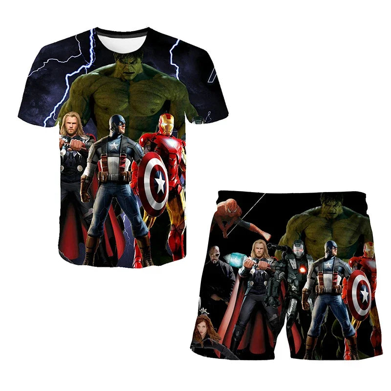 Conjunto de 2 piezas de camiseta y pantalones cortos transpirables para niños, diseño de Spider-Man, Marvel, Hulk, Iron Man, Spiderman