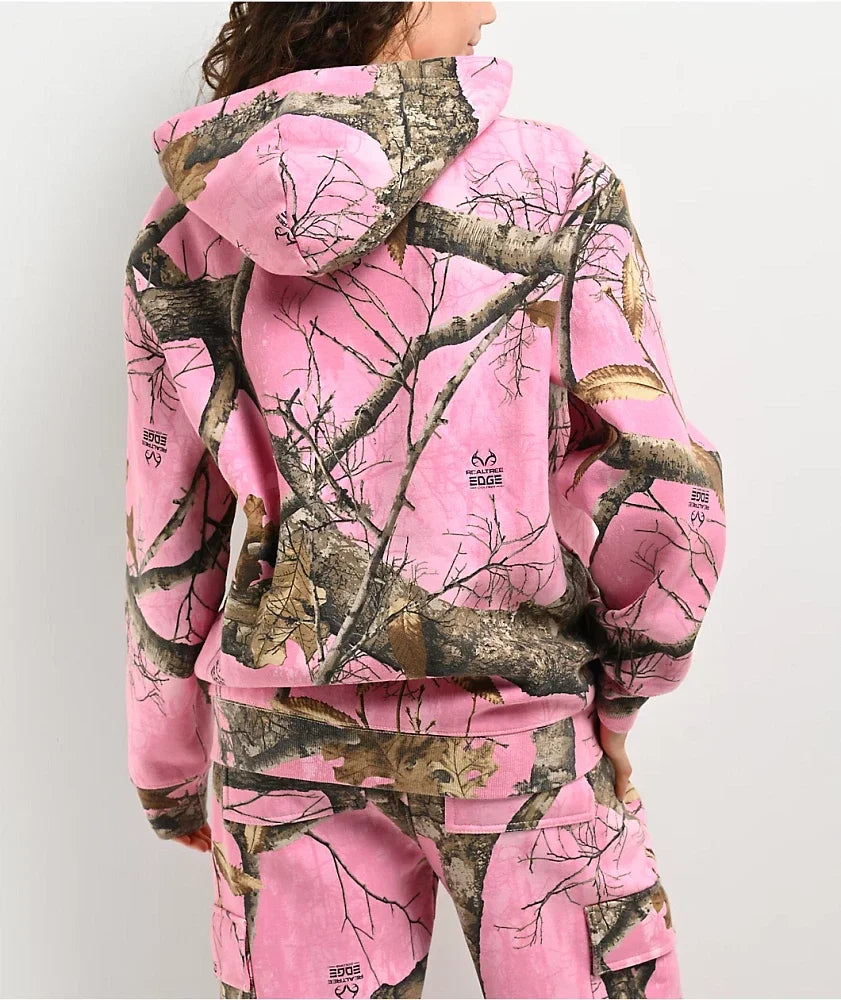 Streetwear Sudadera con capucha de camuflaje rosa con cremallera Y2k Harajuku Retro gótico conjunto de dos piezas para hombres y mujeres nueva moda Casual pantalones deportivos de camuflaje