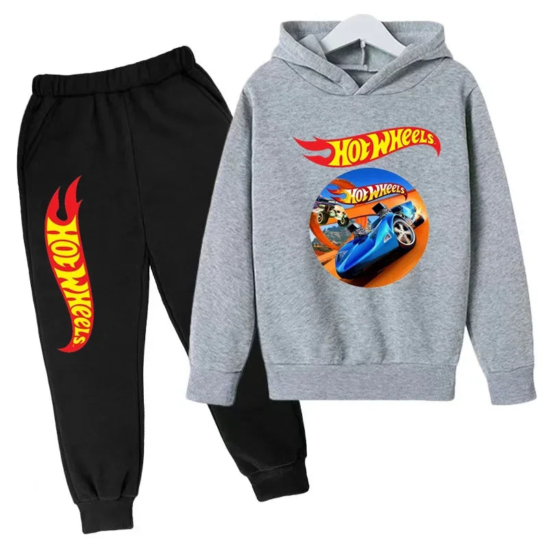 Ropa para niños Hot Wheels juego de coches Abrigo con capucha estampado 3-12 años niños niñas niño Top + Pantalones sudadera de moda ropa deportiva Casual