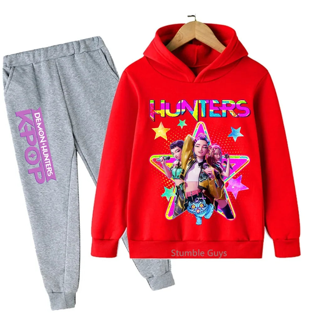 Conjunto de sudadera con capucha Kpop Demon Hunters, ropa deportiva para niños y niñas de 3 a 12 años, ropa de Anime de otoño