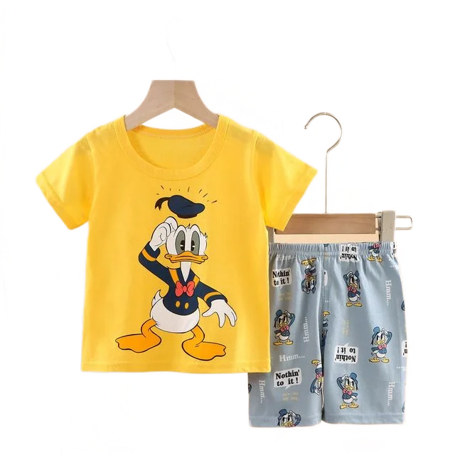 Conjunto de ropa informal para niños, chándal de 2 piezas con dibujos animados del Pato Donald, camiseta y pantalones cortos, verano, 1-4 años