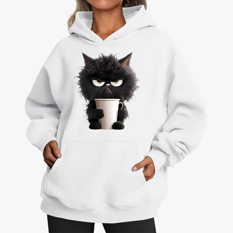 Divertido gato nueva moda sudaderas con capucha para mujer primavera Otoño Invierno Casual sudaderas con capucha Tops Color sólido Sudadera con capucha Mujer