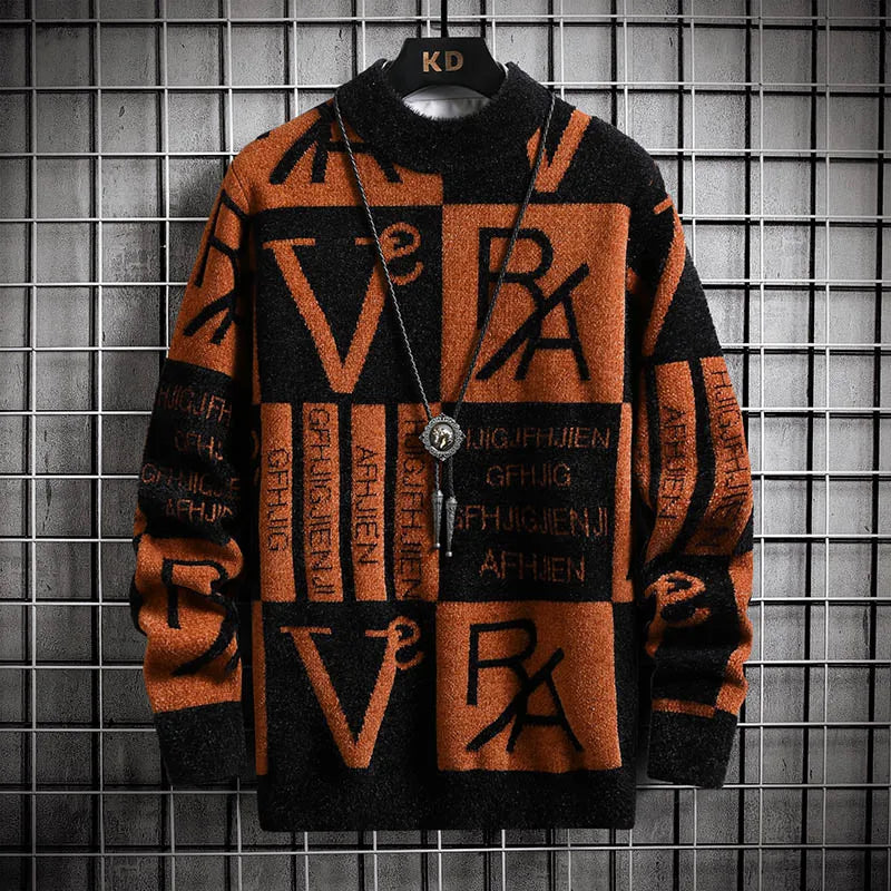 Suéter de punto para hombre, jerséis a rayas con estampado, suéter de cuello redondo, Otoño/Invierno, ropa informal de calidad de diseñador para hombre, jersey