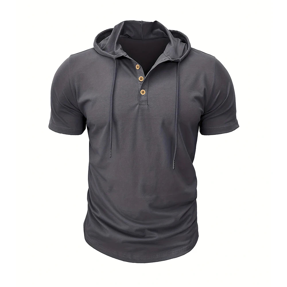 Camiseta ajustada de verano para hombre, camisetas de manga corta con capucha para Fitness, Sudadera con capucha ligera para hombre, camisetas deportivas transpirables para Fitness