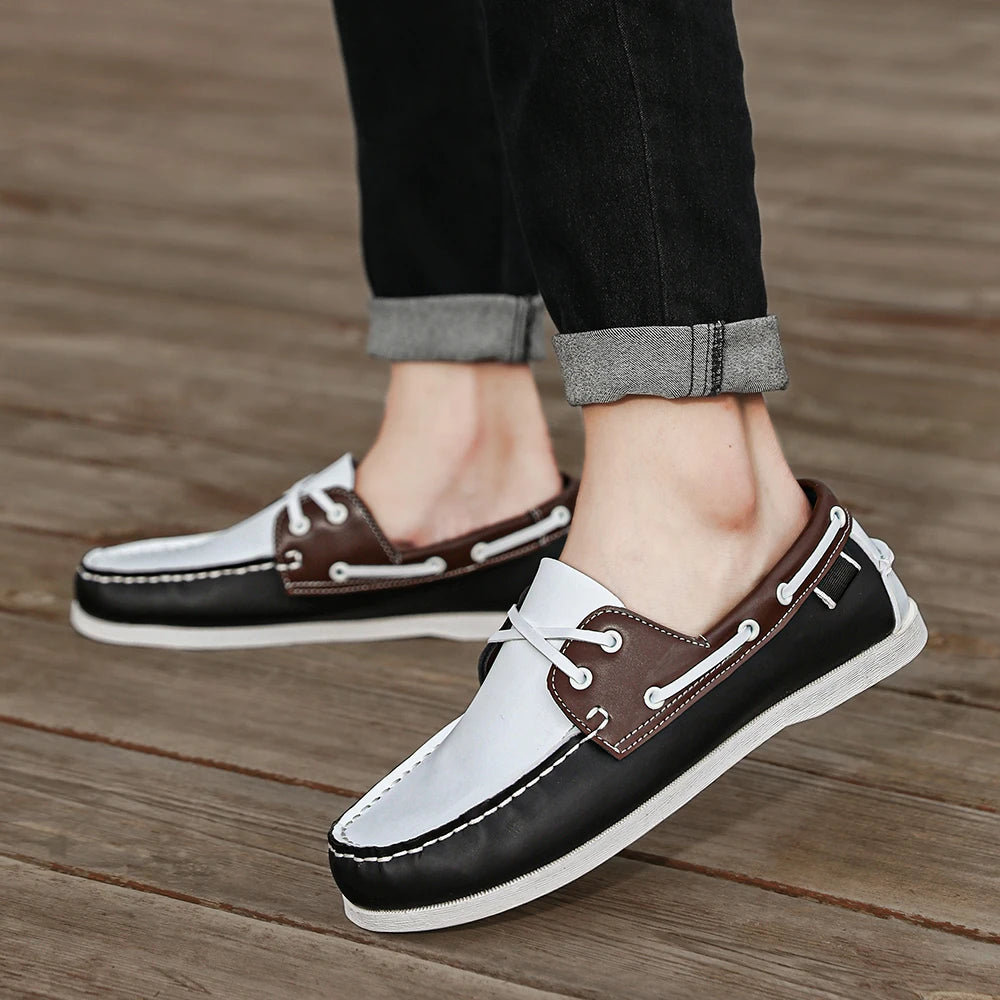 Zapatos mocasines con punta delantal de moda para hombre, cómodos antideslizantes para caminar al aire libre, viajar, primavera y verano
