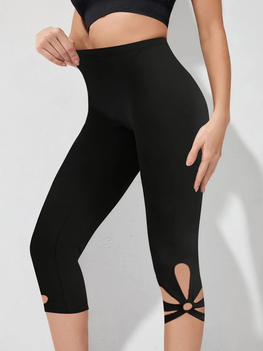 Leggings Recortados para Mujer, 400 Unidades, Mezcla de Poliéster, Pantalones Capri Ajustados de Cintura Alta, Color Sólido, Tejido de Punto