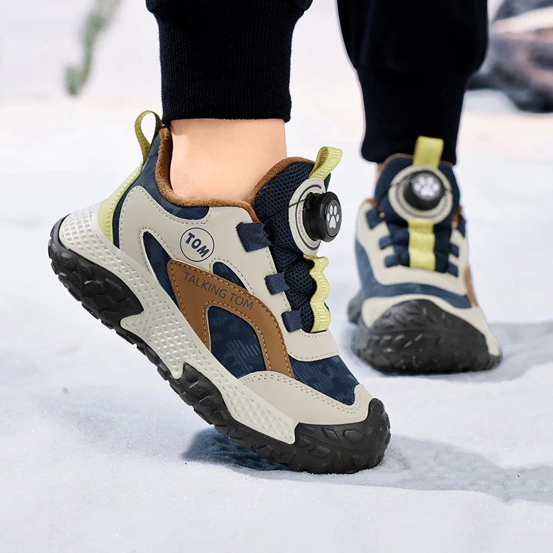 Zapatillas de deporte de felpa de invierno para niños, zapatos cálidos para caminar al aire libre, zapatos de nieve para niños, zapatillas deportivas informales de tenis de 4 a 12 años