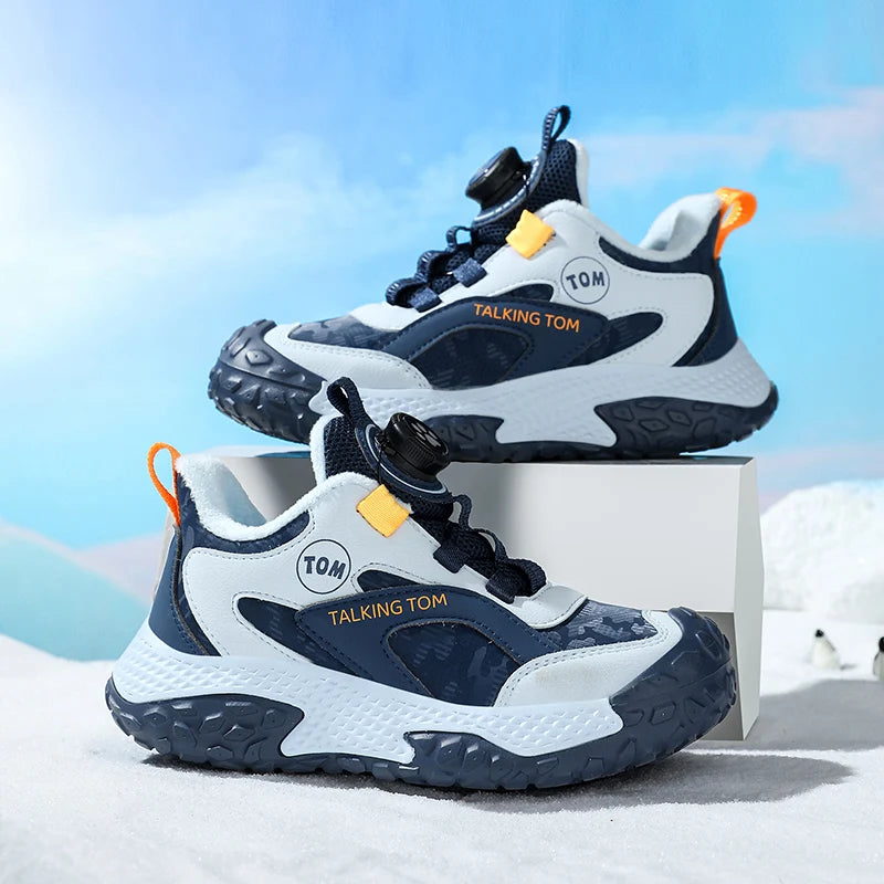Zapatillas de deporte de felpa de invierno para niños, zapatos cálidos para caminar al aire libre, zapatos de nieve para niños, zapatillas deportivas informales de tenis de 4 a 12 años
