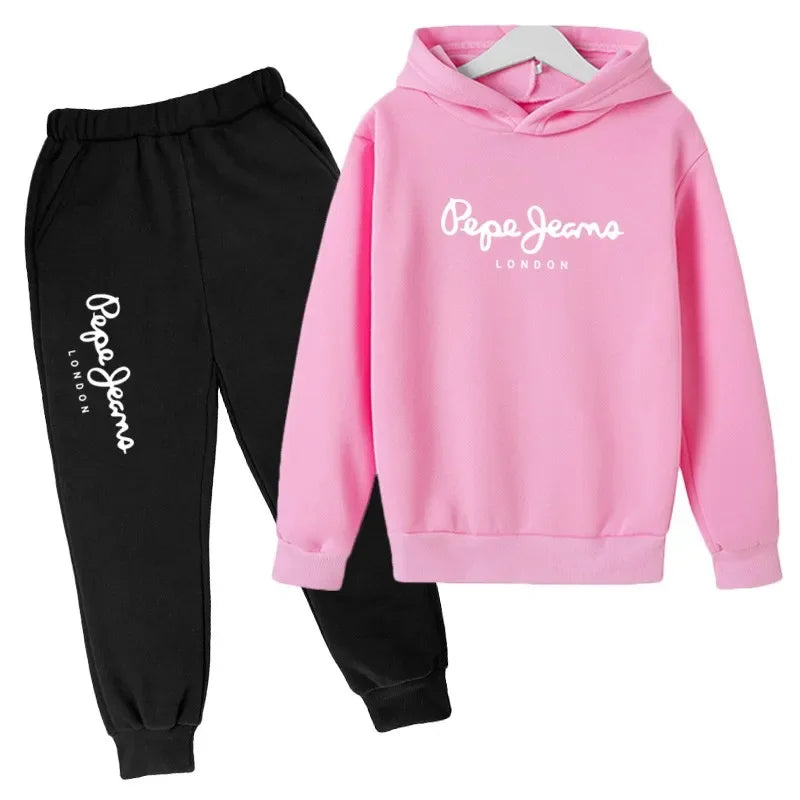 Ocio estampado de letras 2 uds Sudadera con capucha + Pantalones chándales 3-13 años niños niñas primavera otoño trajes ropa de calle ropa para niños