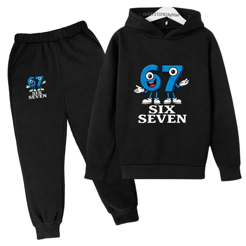 Seis siete números divertidos estampado de dibujos animados niños primavera otoño Casual 2 uds Sudadera con capucha + Pantalones para correr chándales 2-13 años ropa para niños y niñas