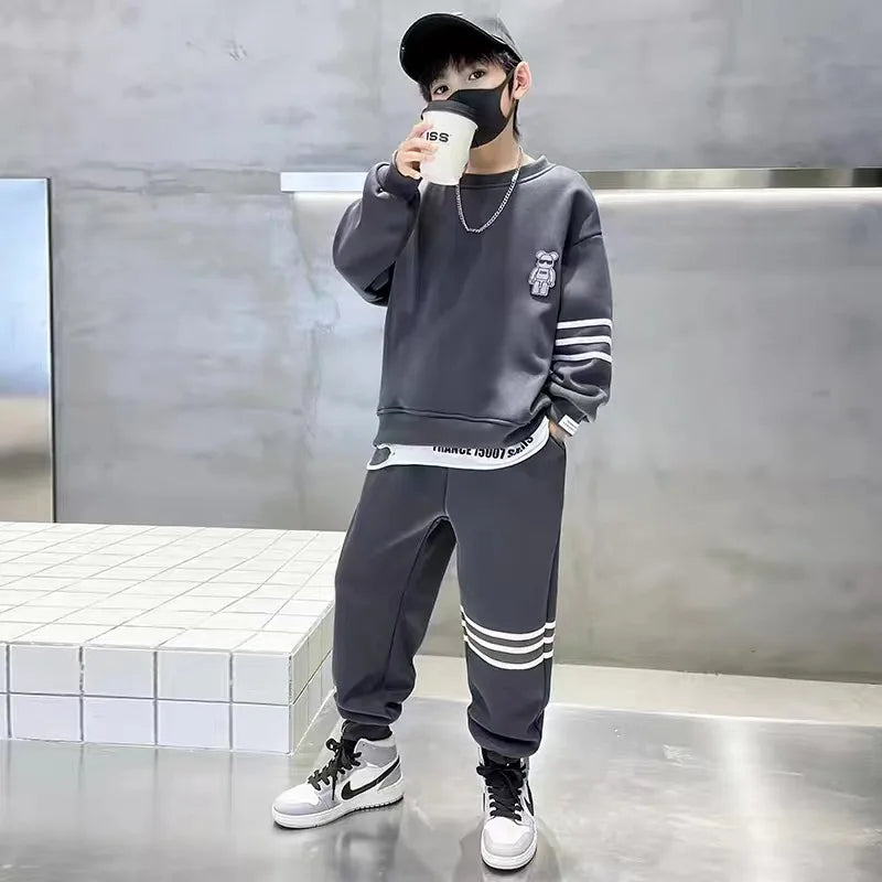 Conjunto de ropa de otoño para niños, sudaderas y pantalones a rayas, traje de 2 uds., jersey para chicas adolescentes, trajes superiores e inferiores, chándales