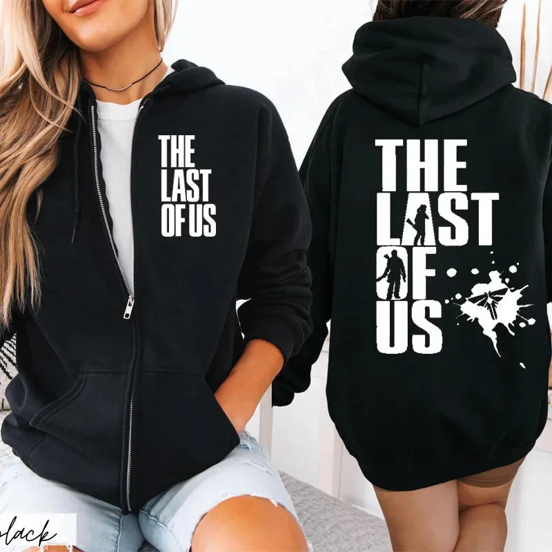 Sudadera con capucha con cremallera para pareja con estampado Last of Us, fibra de acetato, cuello redondo, manga larga, mezcla de algodón, sudadera con capucha Unisex