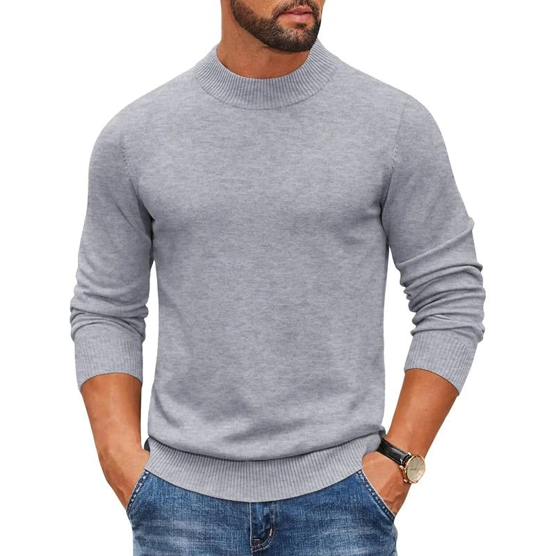 Jersey de punto acanalado con cuello alto simulado para hombre, suéter informal ajustado y pesado, jersey cálido, ropa de calle térmica