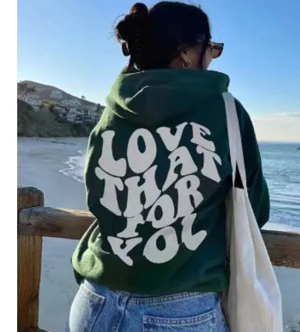 Sudadera con capucha de lana con hombros caídos para mujer con nueva letra trasera estampada
