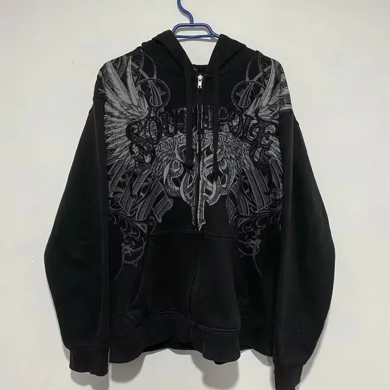 2025 nueva moda americana de gran tamaño con estampado de cuello de piel Sudadera con capucha para mujer Y2K Rock Dark Popular Casual Joker pareja sudadera Tops