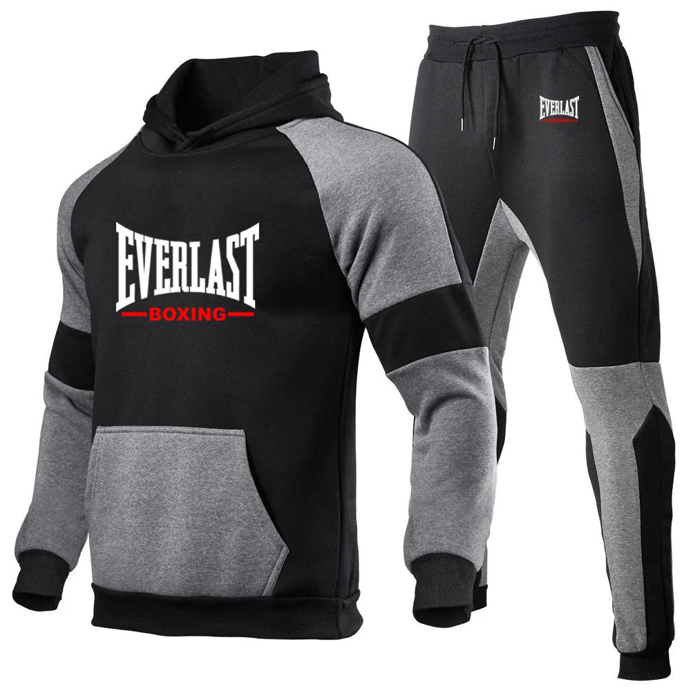 Everlast 2025 primavera otoño hombres nuevas sudaderas con capucha de alta calidad sudaderas de algodón Tops + pantalones de chándal deportes correr conjuntos de dos piezas