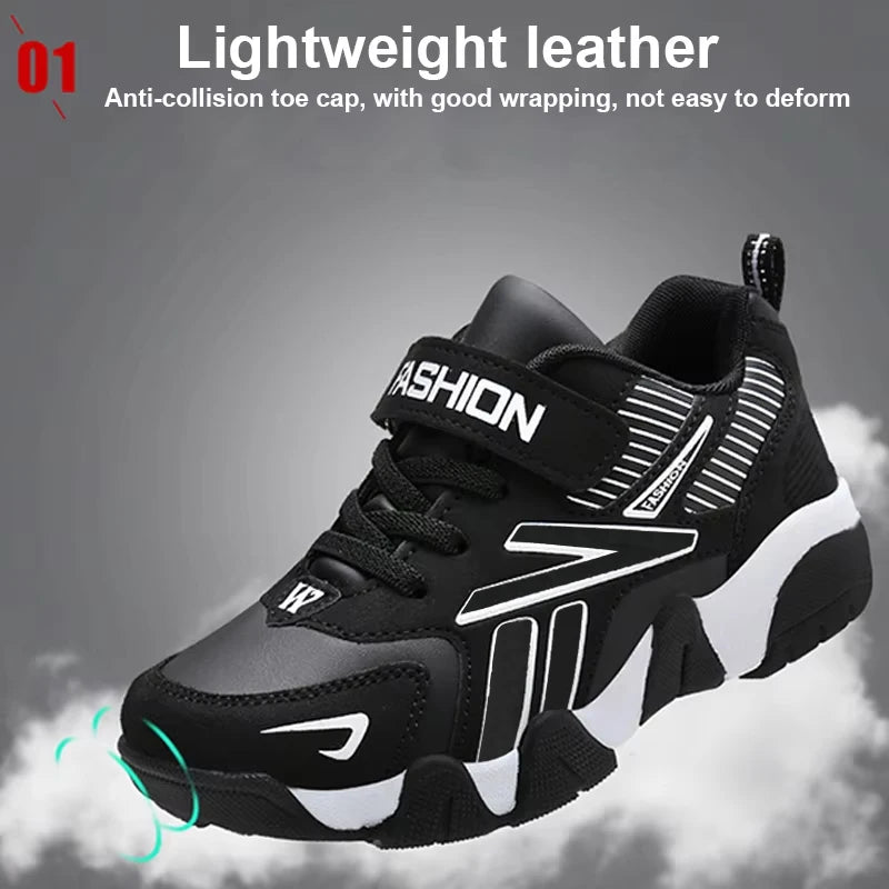 Zapatillas de deporte de moda para niños, zapatos de tenis cómodos de cuero para correr, zapatos deportivos ligeros para caminar al aire libre para niños