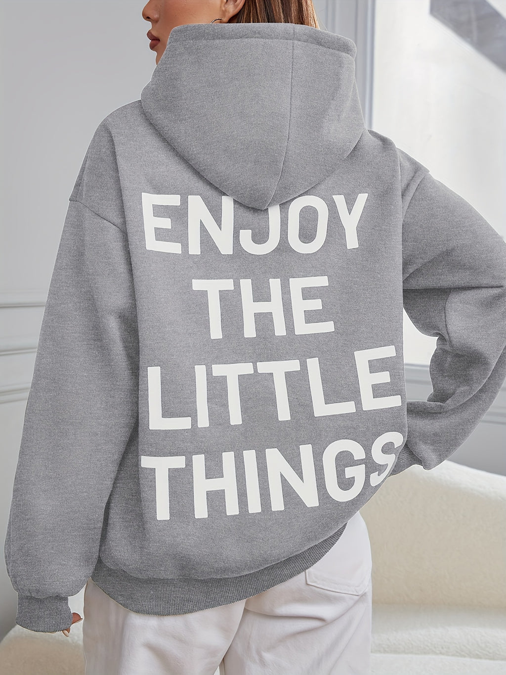 Letter Print Kangaroo Pocket Hoodie, Casual Long Sleeve Hoodies Sweatshirt, Women's Clothing