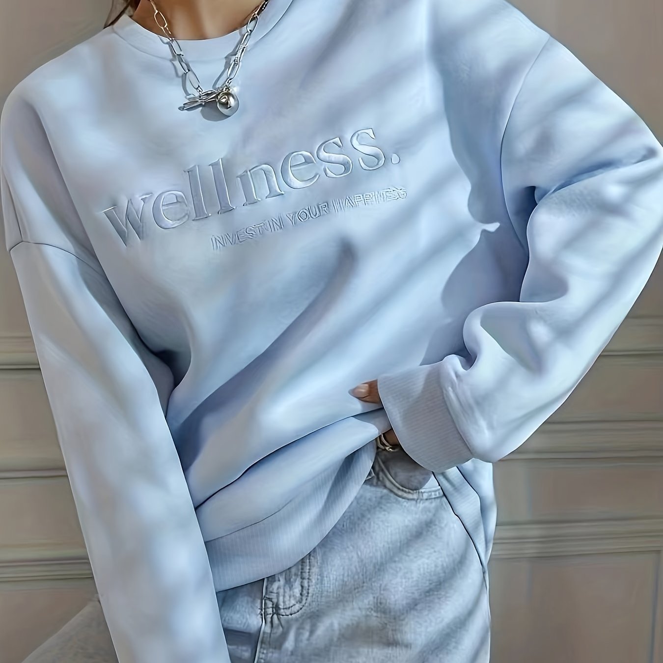 Pullover Letter Embroidery Sweatshirt, Casual Long Sleeve Crew Neck Sweatshirt For Fall & Winter, Women's Clothing