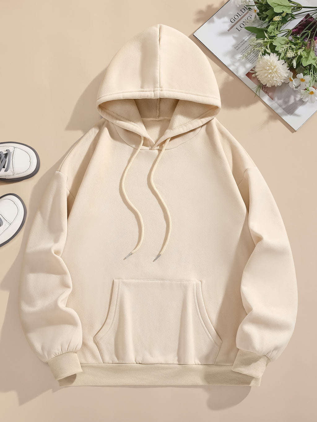 Letter Print Pocket Hoodie, Drawstring Casual Long Sleeve Hooded Sweatshirt For Winter & Fall, Women's Clothing