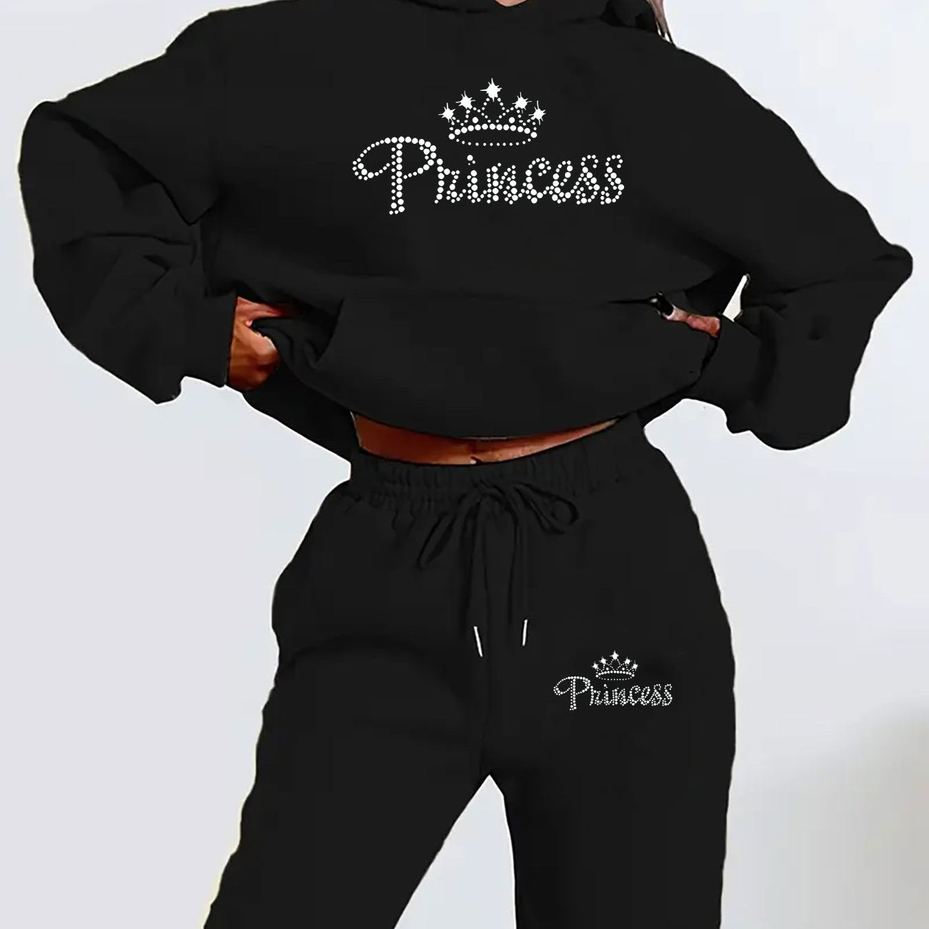 Women'S Casual Two-Piece Set - Letter Print Hoodie and Pants, Long Sleeve, Hooded Top with Front Pocket, Regular Fit Joggers, Polyester, Black, Pink, Red, Gray, Casual Wear | Zip-Up Hoodie, Hooded Women, Thank You For The Clo