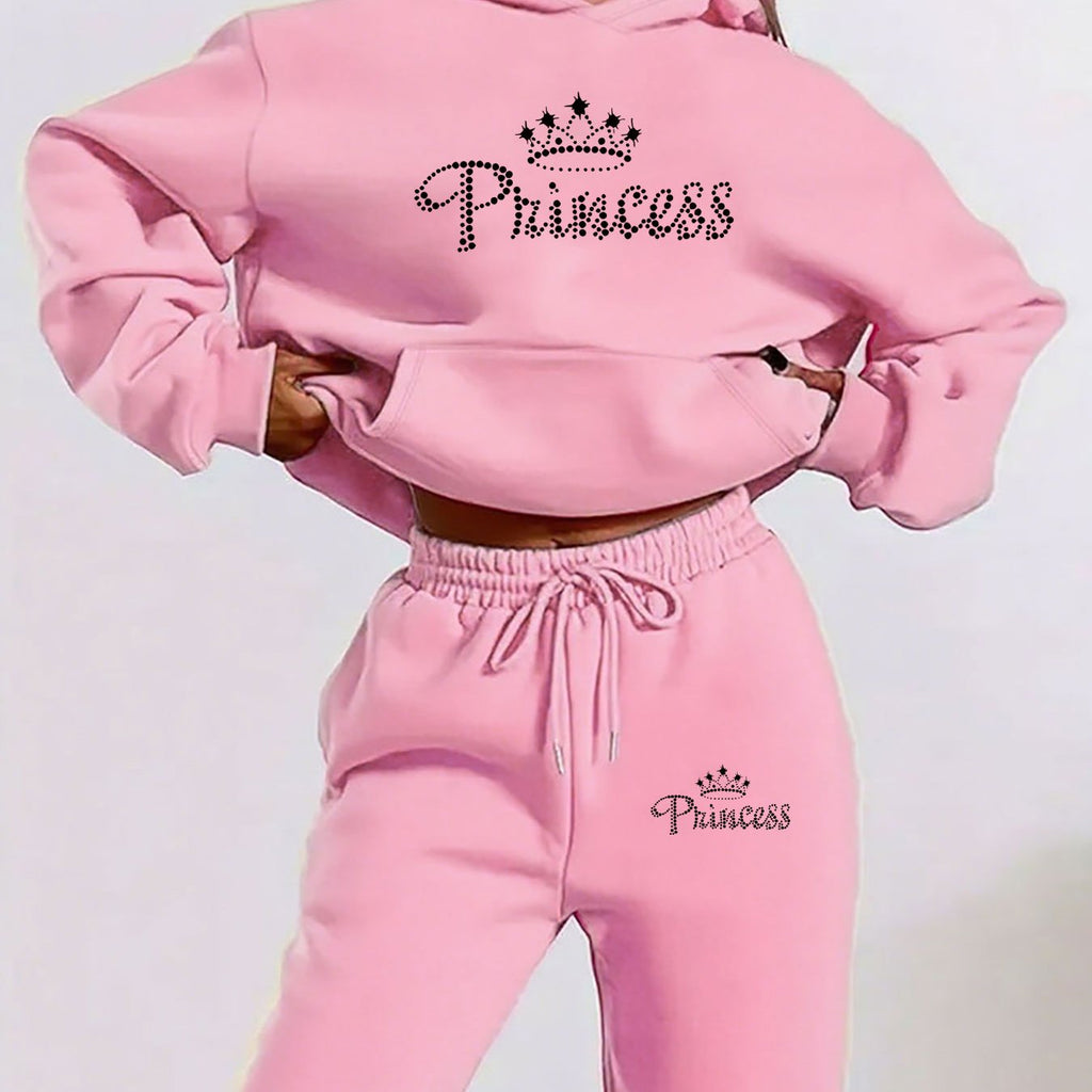 Women'S Casual Two-Piece Set - Letter Print Hoodie and Pants, Long Sleeve, Hooded Top with Front Pocket, Regular Fit Joggers, Polyester, Black, Pink, Red, Gray, Casual Wear | Zip-Up Hoodie, Hooded Women, Thank You For The Clo