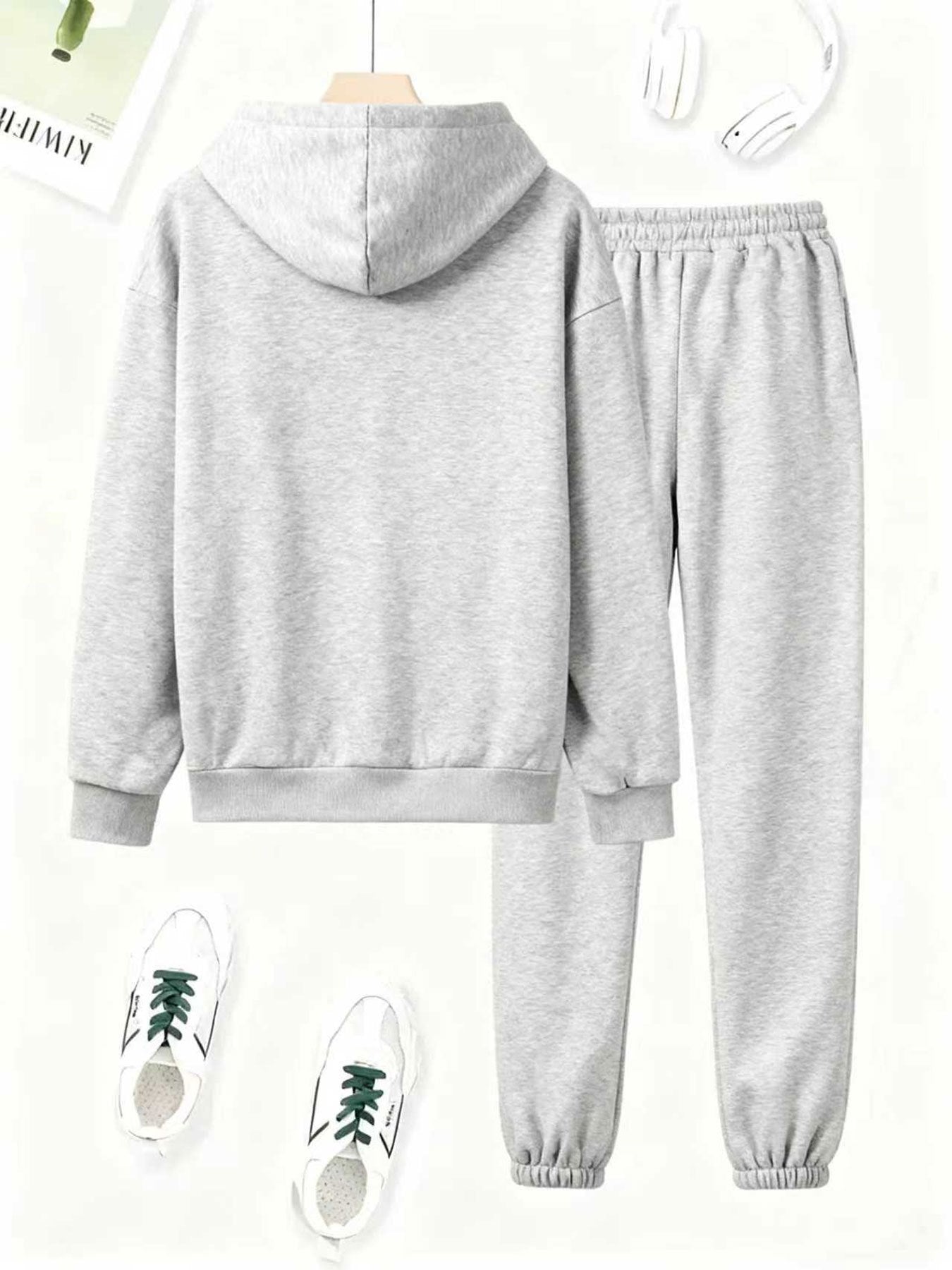 Women'S Casual Two-Piece Set - Letter Print Hoodie and Pants, Long Sleeve, Hooded Top with Front Pocket, Regular Fit Joggers, Polyester, Black, Pink, Red, Gray, Casual Wear | Zip-Up Hoodie, Hooded Women, Thank You For The Clo